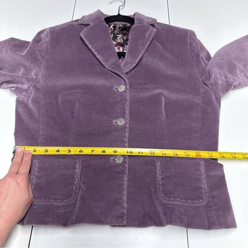 Elie Tahari Velvet Blazer Jacket Sz L Top Stitching Silk Lining Lilac Luxury - Picture 9 of 15